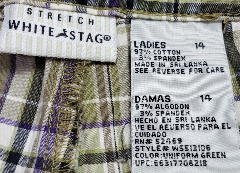 Pantalones capri para mujer ciervo blanco talla 14 verde púrpura blanco a cuadros Foto 2 de 4