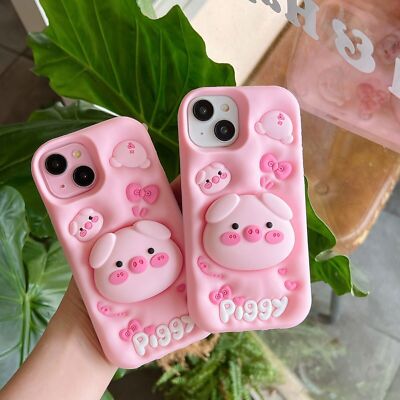 Cute Lovely 3D Soft Silicone Pig Phone Case For iPhone 14 13 12 11 15 16 Pro Max