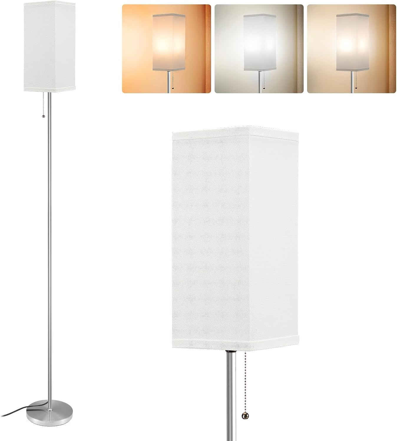 Modern Silver Floor Lamp with 3 Color Temperatures for Living Room & Bedroom-image
