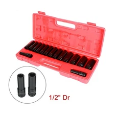 15pcs Metric Deep Impact Socket 1/2" Drive 10mm-24mm 6 Point Sockets w/Case Set