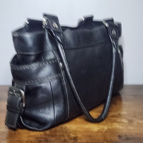 Vintage Fossil Black Leather Multi-Pocket Shoulder Bag Y2K Satchel Top Stitch, $59.85 - Photo 6