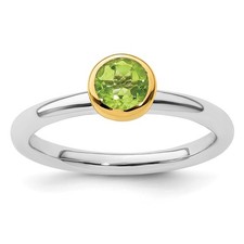 925 Sterling Silver Stackable Expressions with Gold-plated Peridot Ring Size 10