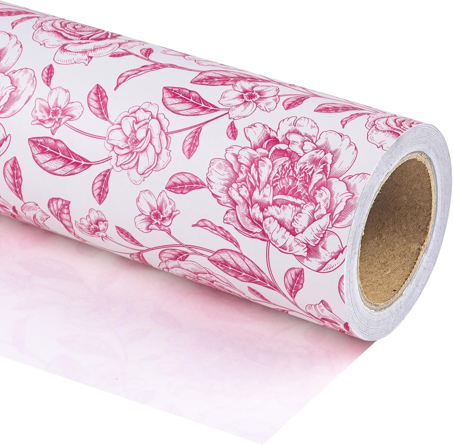 Kraft Floral Wrapping Paper Roll - Mini Roll - 17 Inch x 33 Feet - Vintage Toile