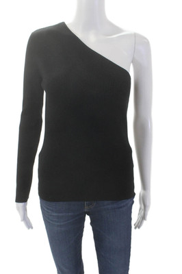 Hallhuber Womens Stretch Sparkly Long Sleeve 1 Shoulder Blouse Top Black Size M