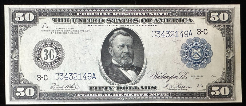 FR. 1035 1914 $50 FRN FEDERAL RESERVE NOTE PHILADELPHIA, PA XF/AU
