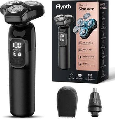 Electric Razor for Men, 3-in-1 Cordless Shaver 3-Blade Rotary Shavers Wet/Dry