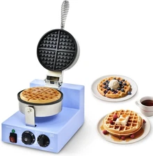 Commercial Waffle Maker, 1200W Round Waffle Iron Machine with Timer & Temp Contr