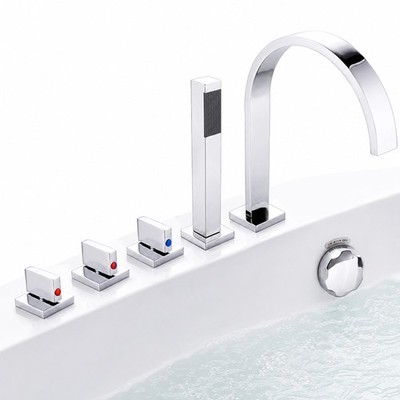 Wasserhahn Badewannenarmatur Handbrause Chrom 5 Loch Set Wannenrand Armatur