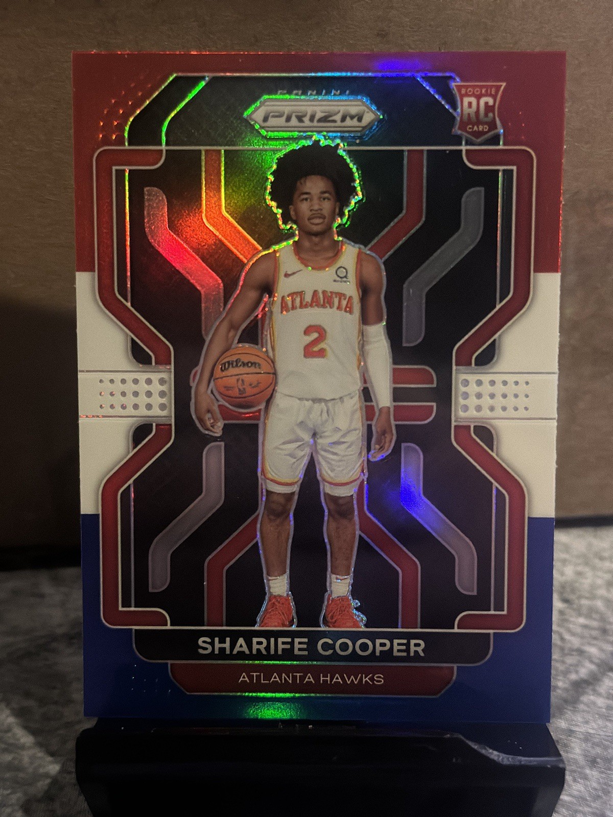 2021-22 Panini Prizm #280 Sharife Cooper Red White Blue Prizm Rookie RC Hawks