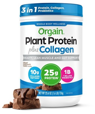 Orgain Protein Powder + Collagen, Creamy Chocolate Fudge  25g of Protein, 10g...