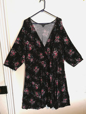 Torrid Womens Mini Jersey Wrap Dress 4X Plus Floral Black Stretch Tie 3/4 Sleeve