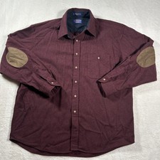 Pendleton Men's Trail Shirt Burgundy Wool Flannel with Elbow Patches Size XL