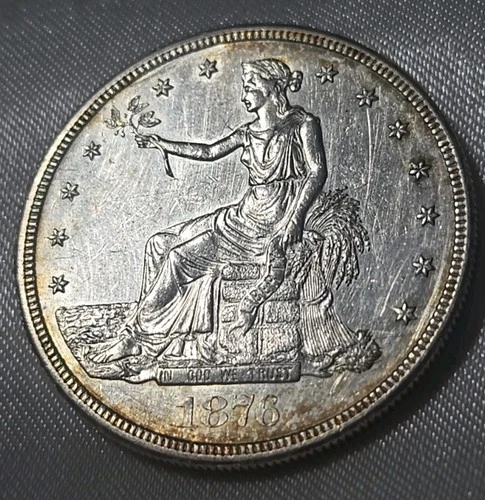 1876 S TRADE SILVER DOLLAR BU / UNC DETAIL (HAIRLINES) - SHARP DETAILS & LUSTER