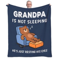 Grandpa Is Not Sleeping Funny Throw Blanket Father's Day Gift Blue 60x50 Inch