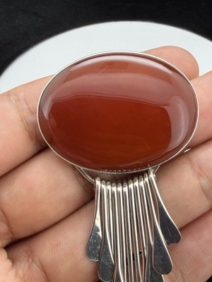 Vintage AIS Mexiko Sterlingsilber tiefroter Karneol Cabochon Brosche Anhänger