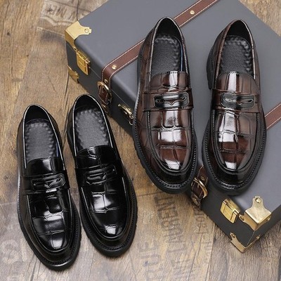 Men's Slip on Faux Leather Formal Dress Business Casual Round Toe Shoes Vintage