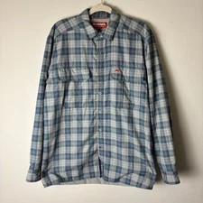 Simms Shirt Men's Medium Blue Plaid Thermal Lined Flannel Cold Weather Shacket
