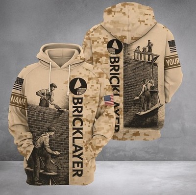 Custom Bricklayer 3D Hoodie   Masonry Worker Pullover with Personalized Name