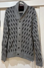 Robert Graham Cardigan Sweater Men’s Size L Gray Black Shawl Collar Button Front