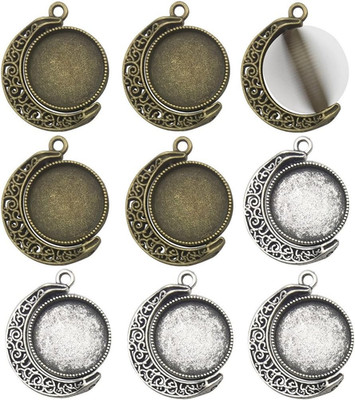 10 Sets Fit 18Mm Moon Rotation Double Side round Blank Bezel Pendant Trays Base