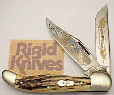 Vintage RIGID Solingen by Olbertz Stag Folding Hunter Knife - Unused with Stains