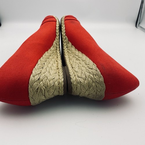Coach And Four Louise Espadrille Wedge Red Canvas Peep Toe Shoes US Women’s 8.5 - Picture 5 of 10