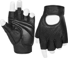 Men's Motorcycle Gloves Gel Padded Fingerless Leather Motorbike Gloves Medium