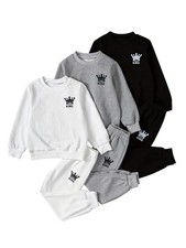 Boys Fall Winter Outfits Letter Crewneck Sweatshirt and Sweat Pants 6 Piece C...