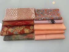 100 Silk Vintage Japanese Kimono Fabric Scraps - 9pc Variety Bundle - Rinzu  C