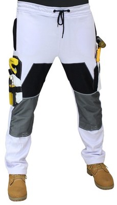 Mens White Fleece Painter Decorators Work Trousers with Knee Pad Pocket