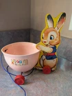VINTAGE FISHER PRICE BUNNY CART PULL TOY 1958