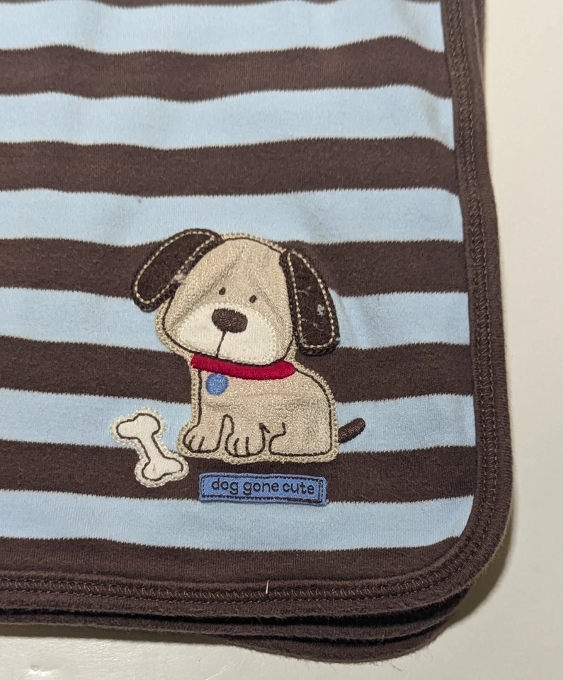 Camiseta Carter's Baby Blanket Dog Gone fofa cachorrinho listras marrons azuis algodão - Imagem 3 de 4