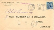 USA 1905 5C blau Lincoln als EF Kab.-Schiffspostbrief per S/S CAMPANIA n MAINZ