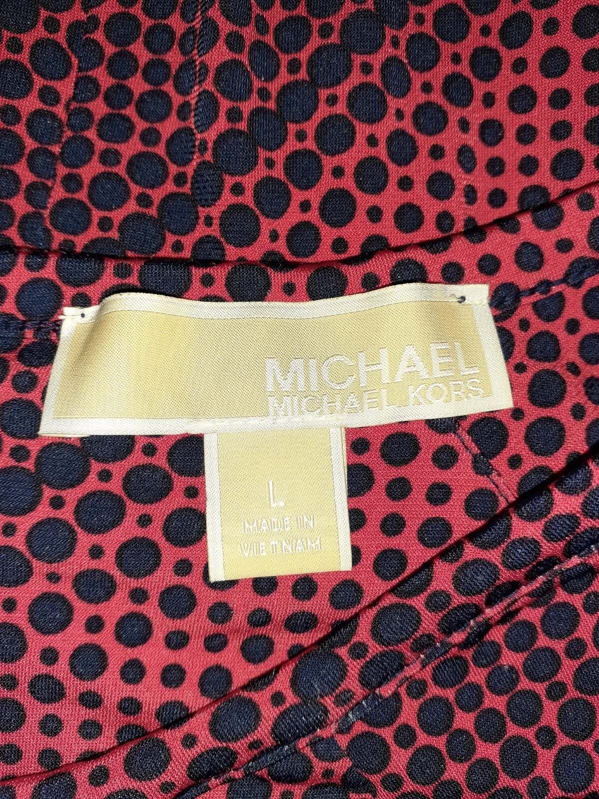 Abito MICHAEL KORS taglia L linea A rosso blu cappuccio manica strtech maglia lunghezza ginocchio