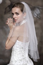 HBH 2-Schicht Brautschleier Schleier,Softtüll,Perlen verziert,Kamm,Weiß/Ivory