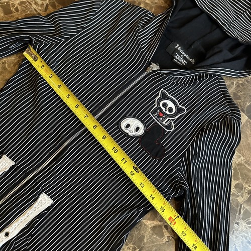 Tripp Skelanimals Pinstripe Jacket Sz L Skeleton Cat Black White Goth Grunge HTF - Picture 8 of 19