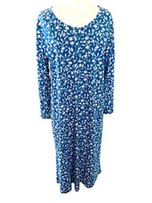 COLLECTIONS ETC Blue White 100% Cotton Knit Floral Womens Midi Dress Size Large