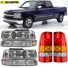 6PCS Chrome Headlights+RED Tail Lights For 1999-2002 Chevy Silverado 1500 2500