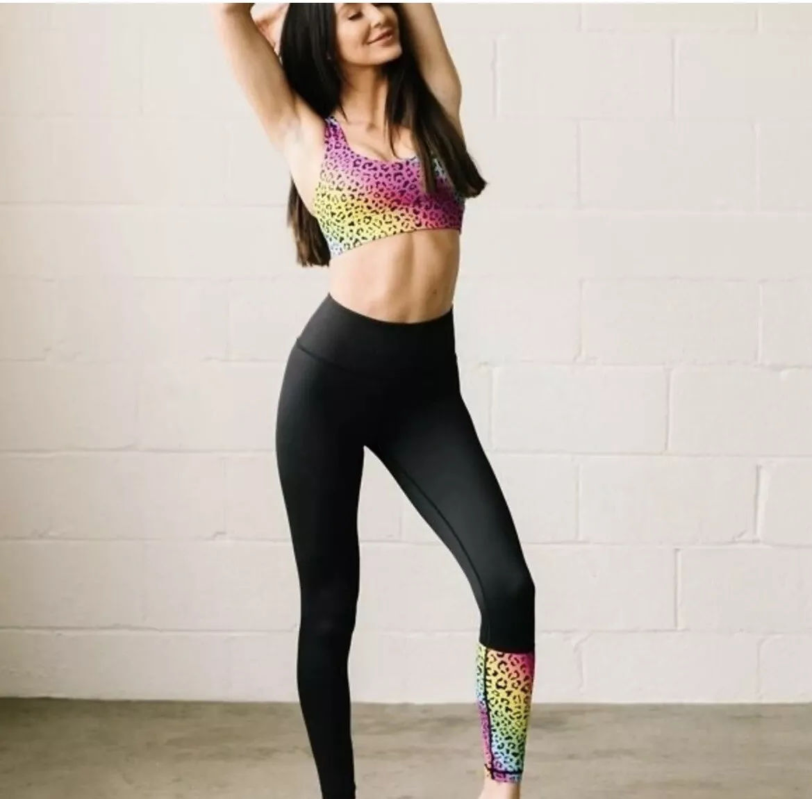 Zyia Active Black Rainbow Leopard Light N Tight 7/8 Leggings