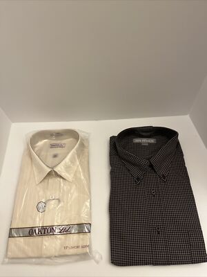 Lot of 2 Dress Shirts Van Heusen & Oakton Ltd 17 1/2