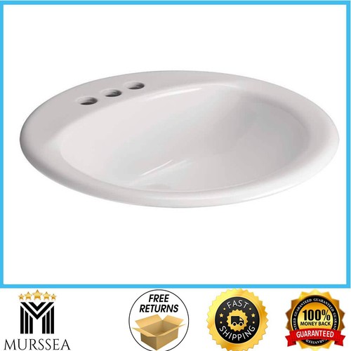 Glacier Bay Drop-In Bathroom Sink White Self-Rimming Round Classic Coastal - Picture 3 of 3