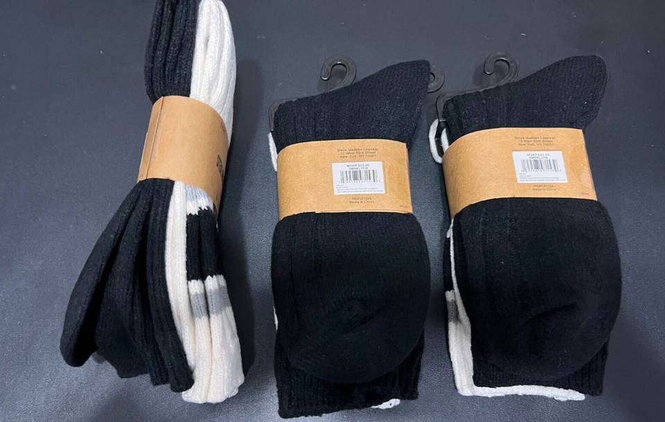 Steve Madden Hombres CALCETINES DE BOTA DE TRIPULACIÓN Negro Marfil Gris TALLA 5 - 10 6 Pares NUEVOS $66 Foto 4 de 4