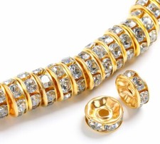 200PCS Rondelle Spacer Beads 4Mm Gold Plated Czech White Crystal Rhinestone for