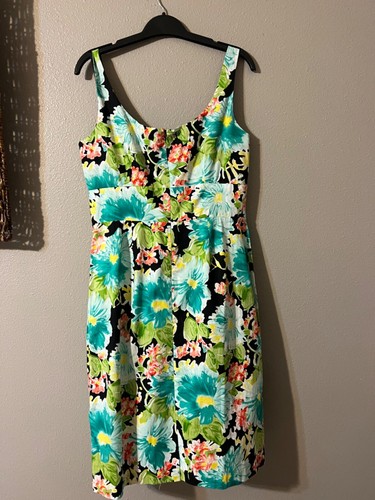 Suzi Chin Dress 12 Multicolor Vibrant Floral Stretch Cotton Sleeveless - Picture 6 of 6