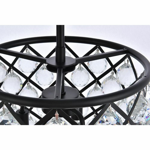 Matte Black Crystal Pendant Chandelier Kitchen Dining Room 4 Light Fixture 14 in - Picture 7 of 9