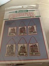 Bucilla Christmas Victorian Houses 82749 Counted Cross Stitch Ornaments.