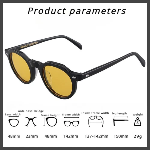 Moscot Lemtosh Sonnenbrille Herren rund Retro schwarzes Gestell polarisiert gelb Damen neu - Bild 10 von 11