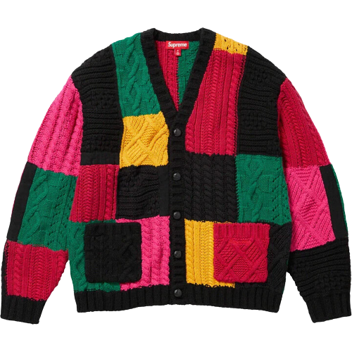 Supreme Patchwork Cable Knit Cardigan 2colors Black Ivory Supreme Patchwork Cable Knit Cardigan 2colors Black Ivory