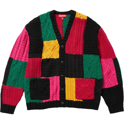 Supreme Patchwork Cable Knit Cardigan 2colors Black Ivory Supreme Patchwork Cable Knit Cardigan 2colors Black Ivory