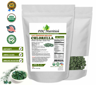 Organic Chlorella Tablets Broken Cell 3000mg Per Serving, 250 Tablets 